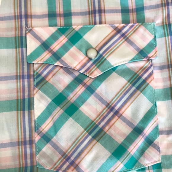 Vintage short sleeve Saddle King Western pearl button large. 16 1/2 regular - Picture 4 of 9